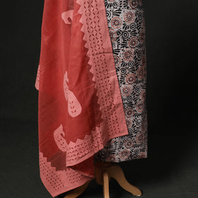 Batik Hand Block Print 2pc Cotton Unstitched Dress Material Kurta Set with Jewellery 02