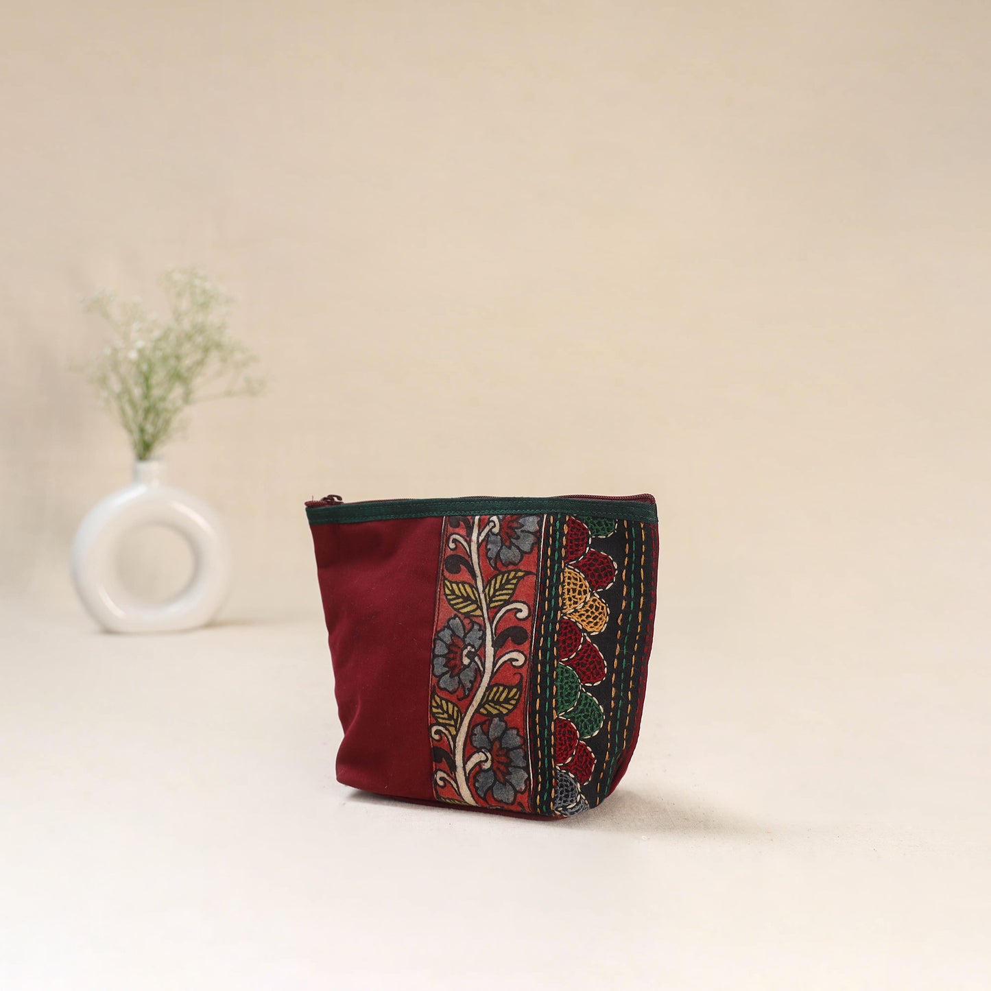 Tagai Work Srikalahasti Kalamkari Handpainted Small Utility Pouch 129