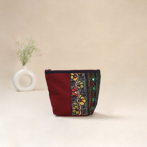 Red - Tagai Work Srikalahasti Kalamkari Handpainted Small Utility Pouch 131