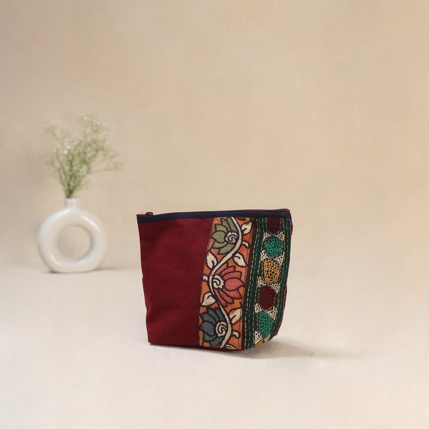 Tagai Work Srikalahasti Kalamkari Handpainted Small Utility Pouch 132