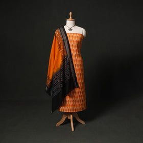 Pochampally Ikat Woven 2pc Cotton Unstitched Dress Material Kurta Set with Jewellery 04