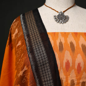 Pochampally Ikat Woven 2pc Cotton Unstitched Dress Material Kurta Set with Jewellery 04