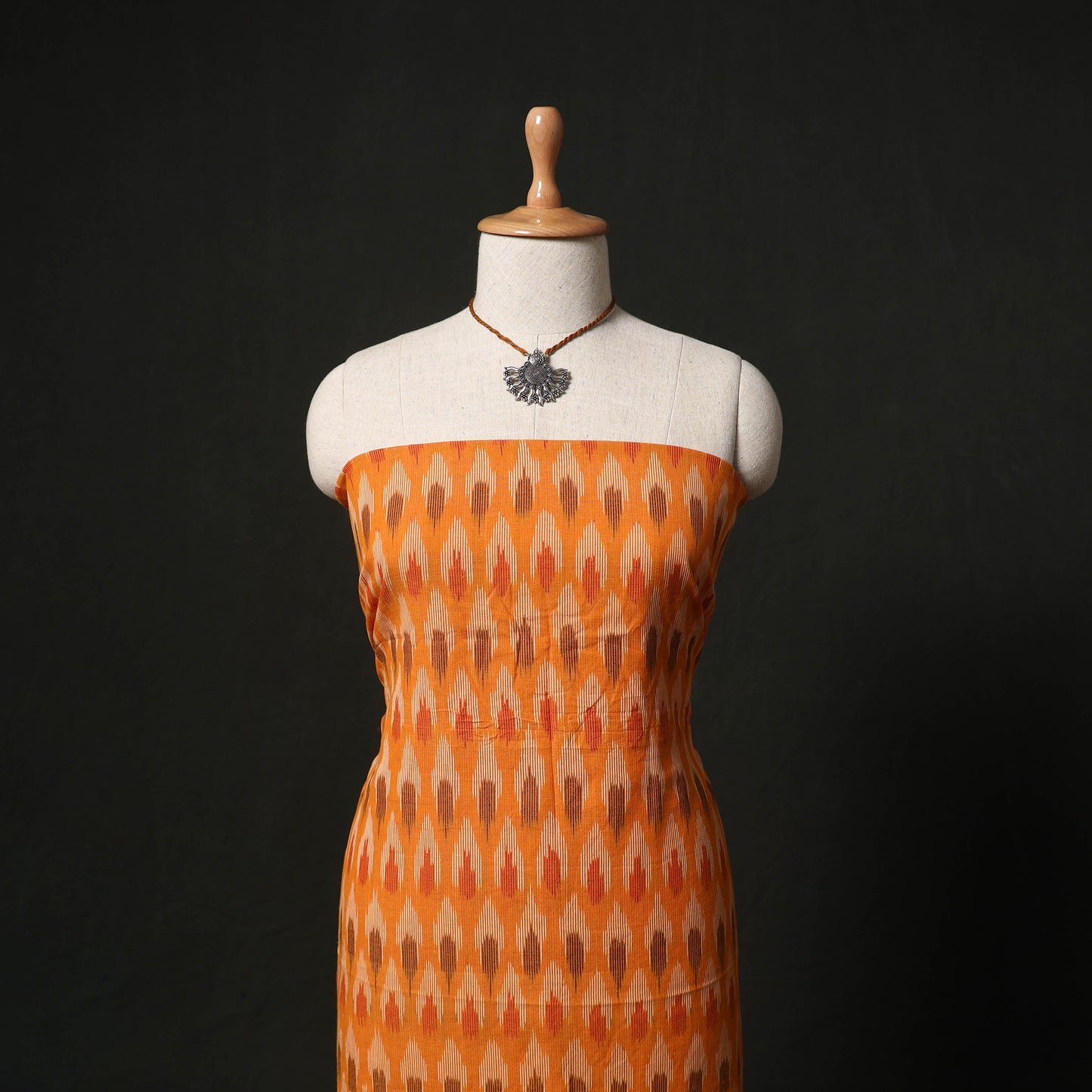 Pochampally Ikat Woven 2pc Cotton Unstitched Dress Material Kurta Set with Jewellery 04