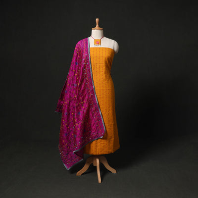 Jacquard Woven 2pc Cotton Unstitched Dress Material Kurta Set with Jewellery 05