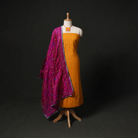 Jacquard Woven 2pc Cotton Unstitched Dress Material Kurta Set with Jewellery 05