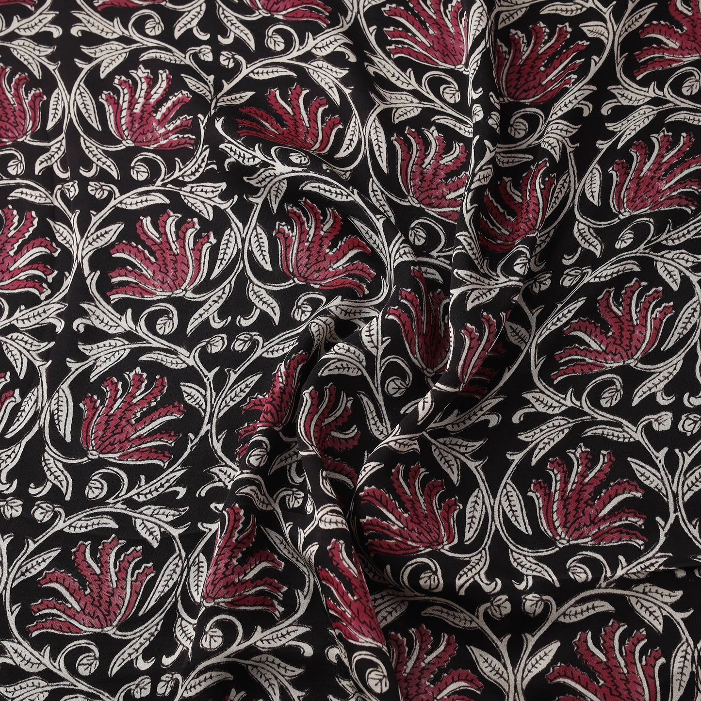 Sanganeri Floral Hand Block Print Modal Silk Fabric 13