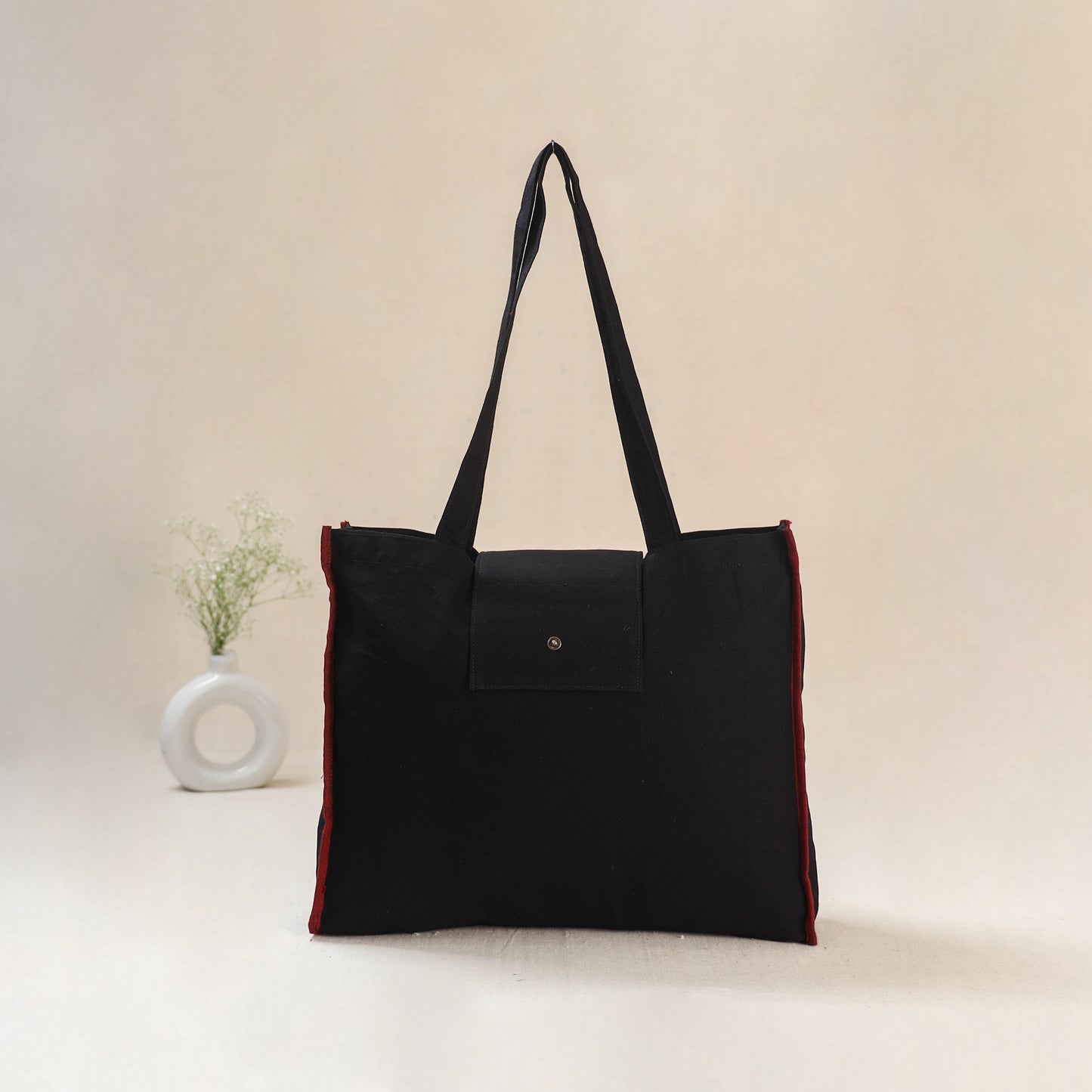 Black - Srikalahasti Handpainted Kalamkari Shoulder Bag 50
