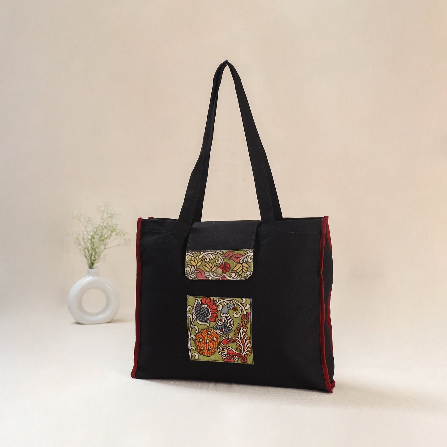 Black - Srikalahasti Handpainted Kalamkari Shoulder Bag 51