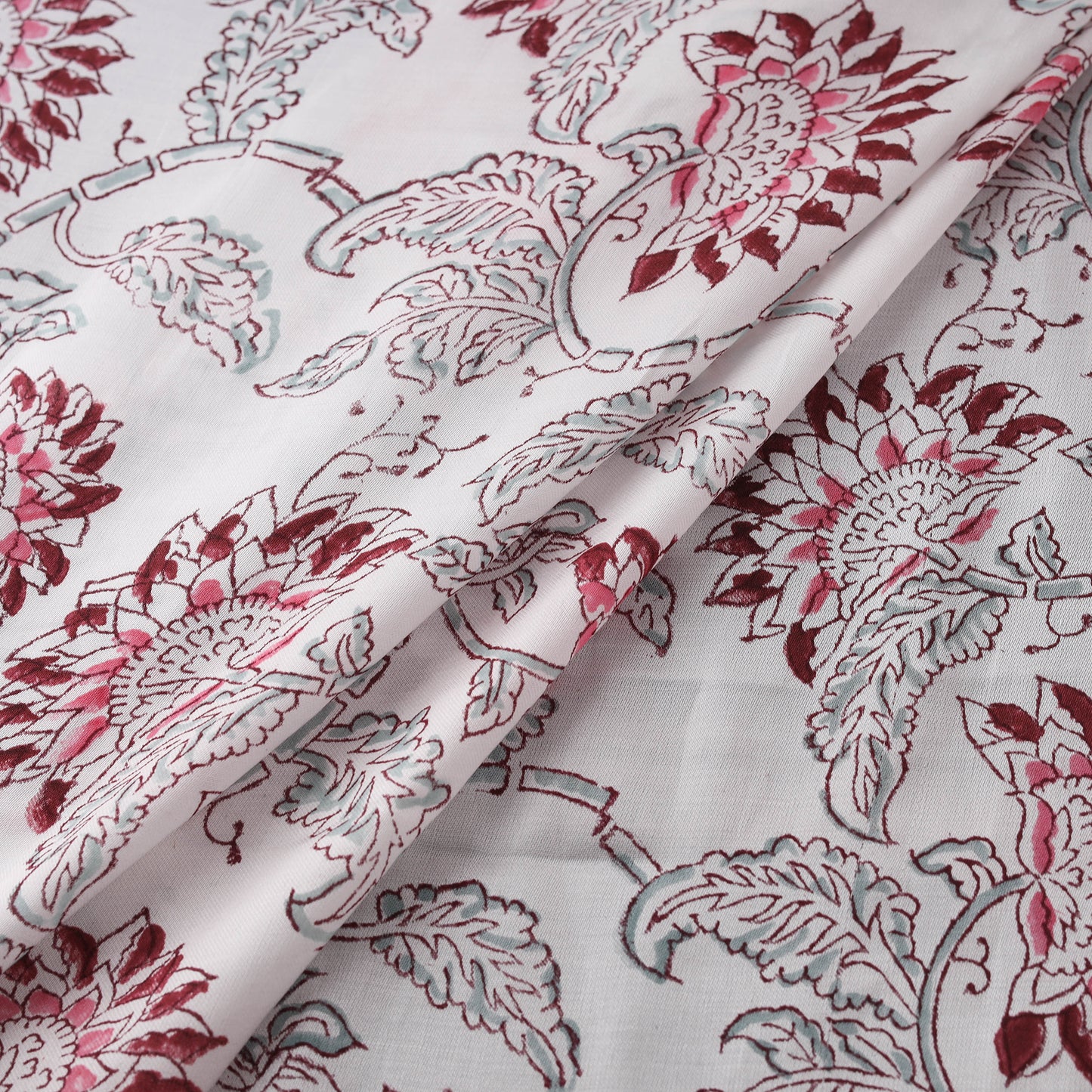 Sanganeri Floral Hand Block Print Modal Silk Fabric 09