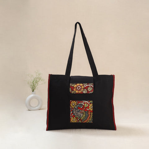 Black - Srikalahasti Handpainted Kalamkari Shoulder Bag 52