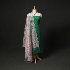 Pochampally Ikat Woven 2pc Cotton Unstitched Dress Material Kurta Set with Jewellery 06