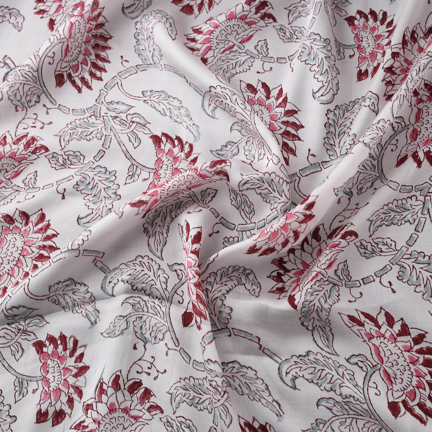 Sanganeri Floral Hand Block Print Modal Silk Fabric 09