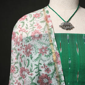 Pochampally Ikat Woven 2pc Cotton Unstitched Dress Material Kurta Set with Jewellery 06