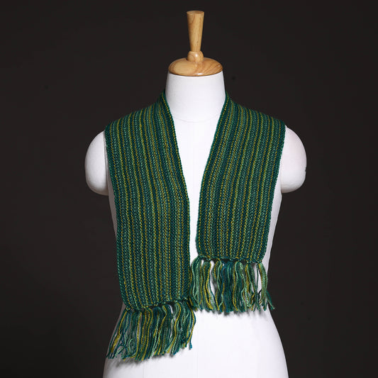 Green - Kumaun Hand-knitted Woolen Muffler (47 in)
