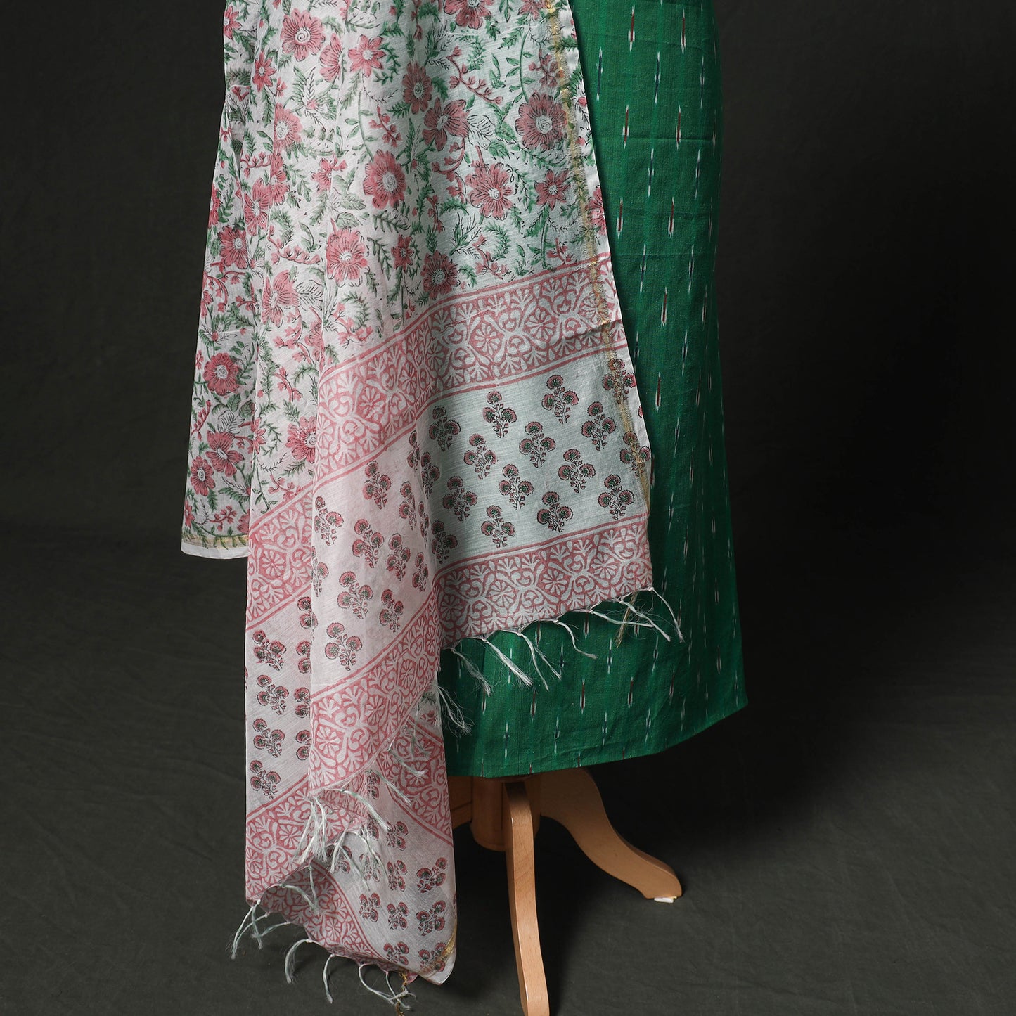 Pochampally Ikat Woven 2pc Cotton Unstitched Dress Material Kurta Set with Jewellery 06