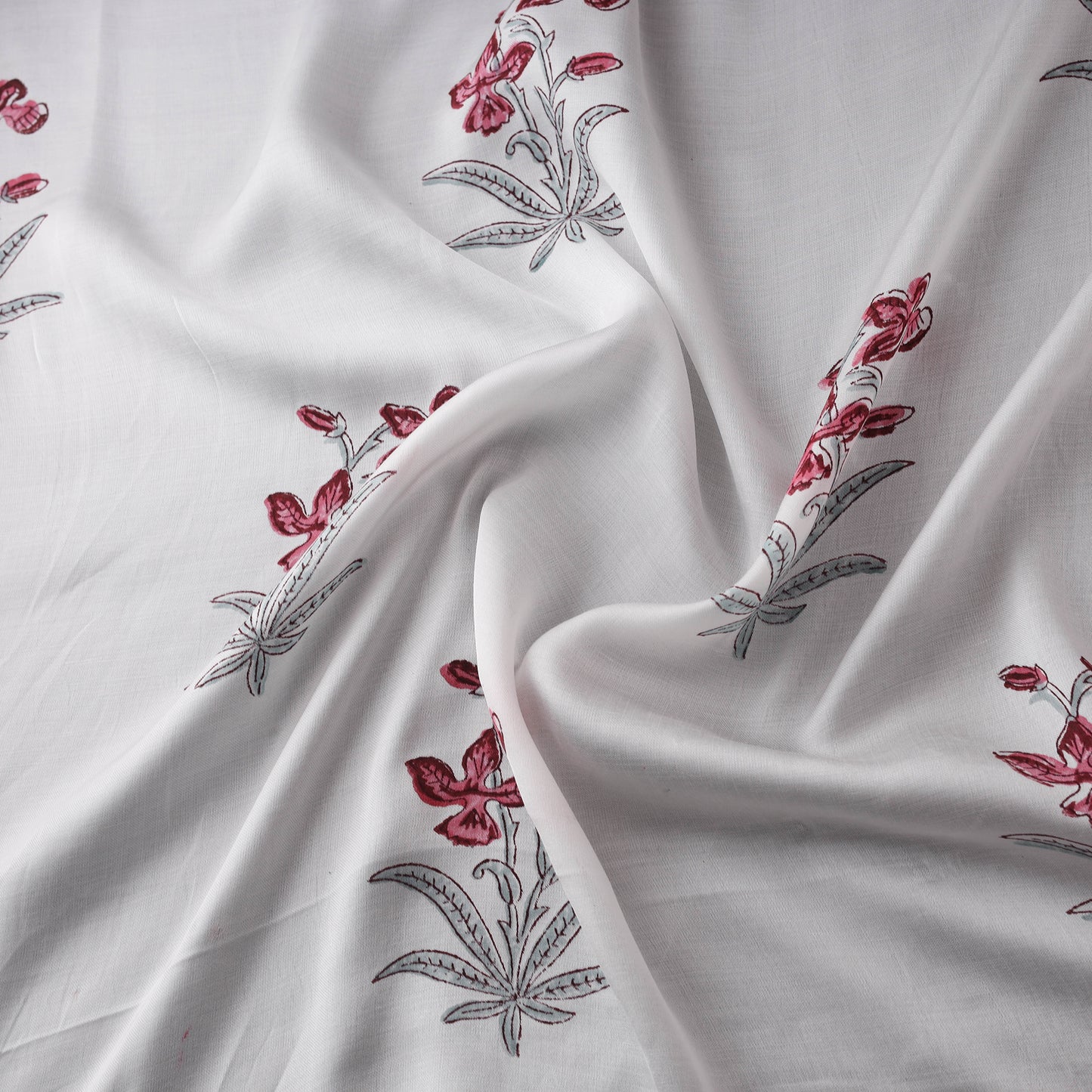 Sanganeri Floral Hand Block Print Modal Silk Fabric 08