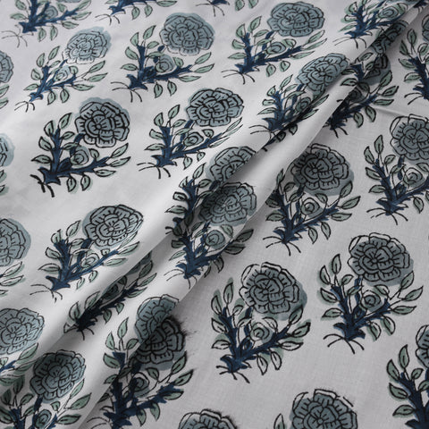 Sanganeri Floral Hand Block Print Modal Silk Fabric 06