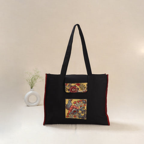Black - Srikalahasti Handpainted Kalamkari Shoulder Bag 55