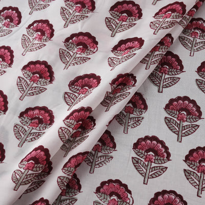 Sanganeri Floral Hand Block Print Modal Silk Fabric 03