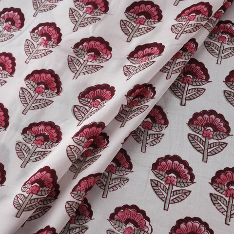 Sanganeri Floral Hand Block Print Modal Silk Fabric 03