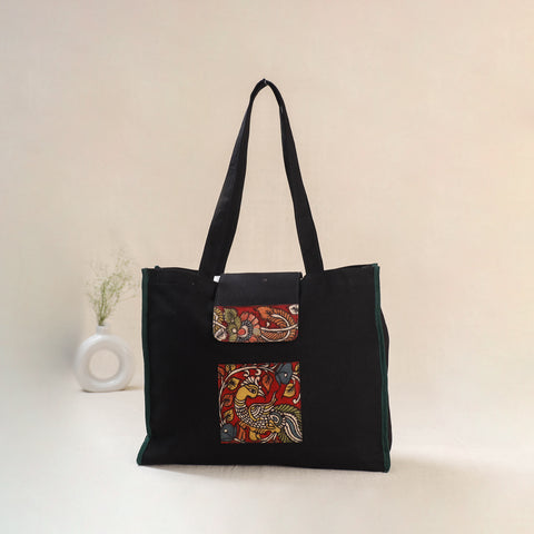 Black - Srikalahasti Handpainted Kalamkari Shoulder Bag 58