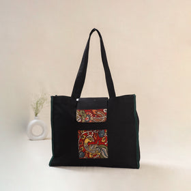 Black - Srikalahasti Handpainted Kalamkari Shoulder Bag 58