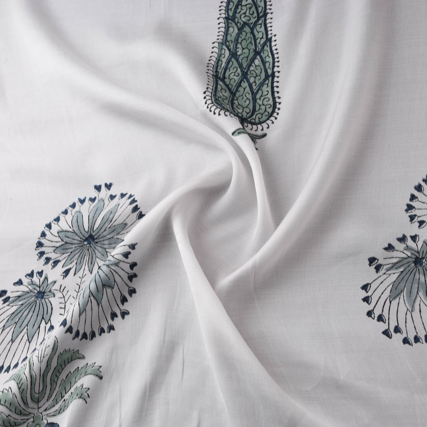 Sanganeri Floral Hand Block Print Modal Silk Fabric 02