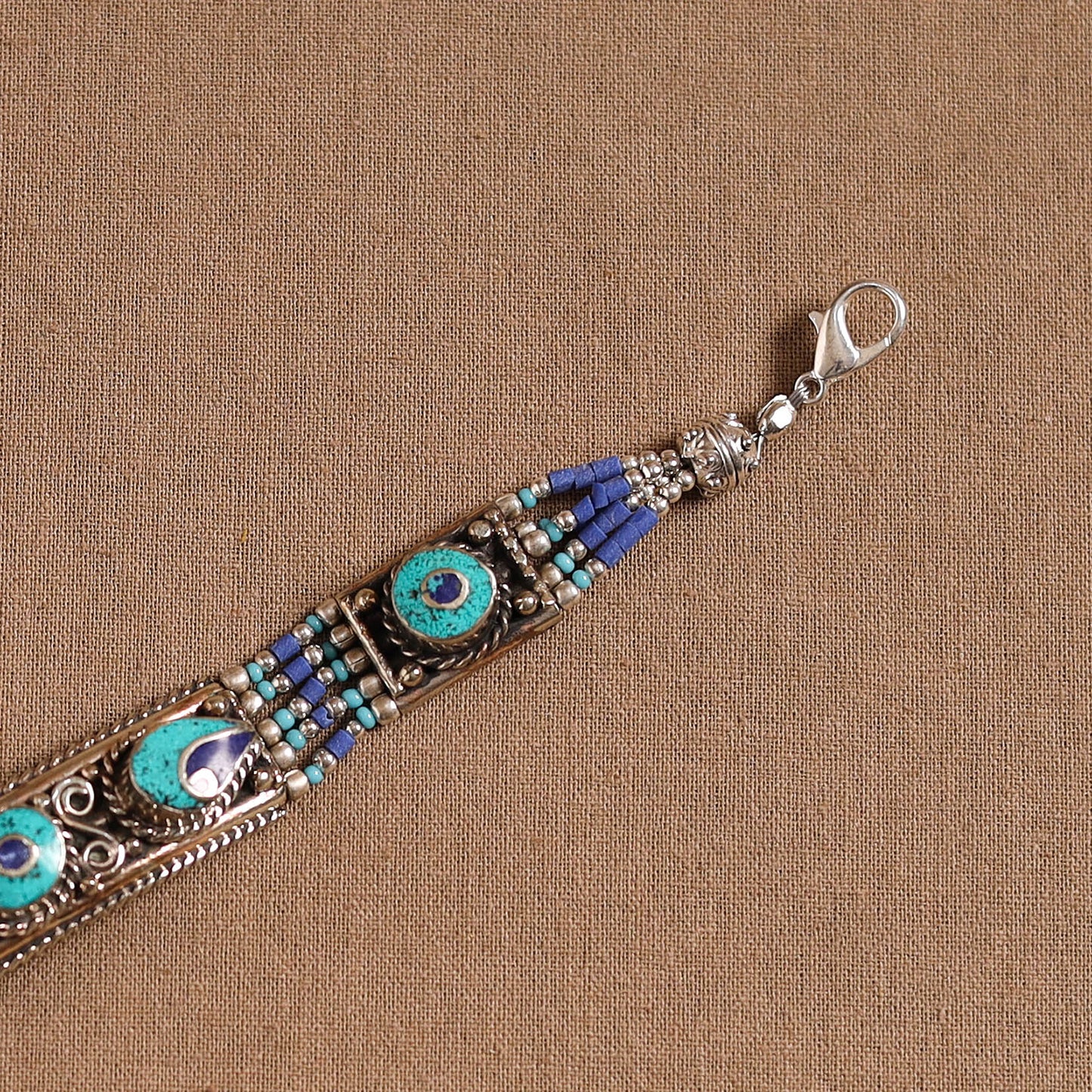 Blue - ethnic tribal tibetan metal bracelet from himalaya