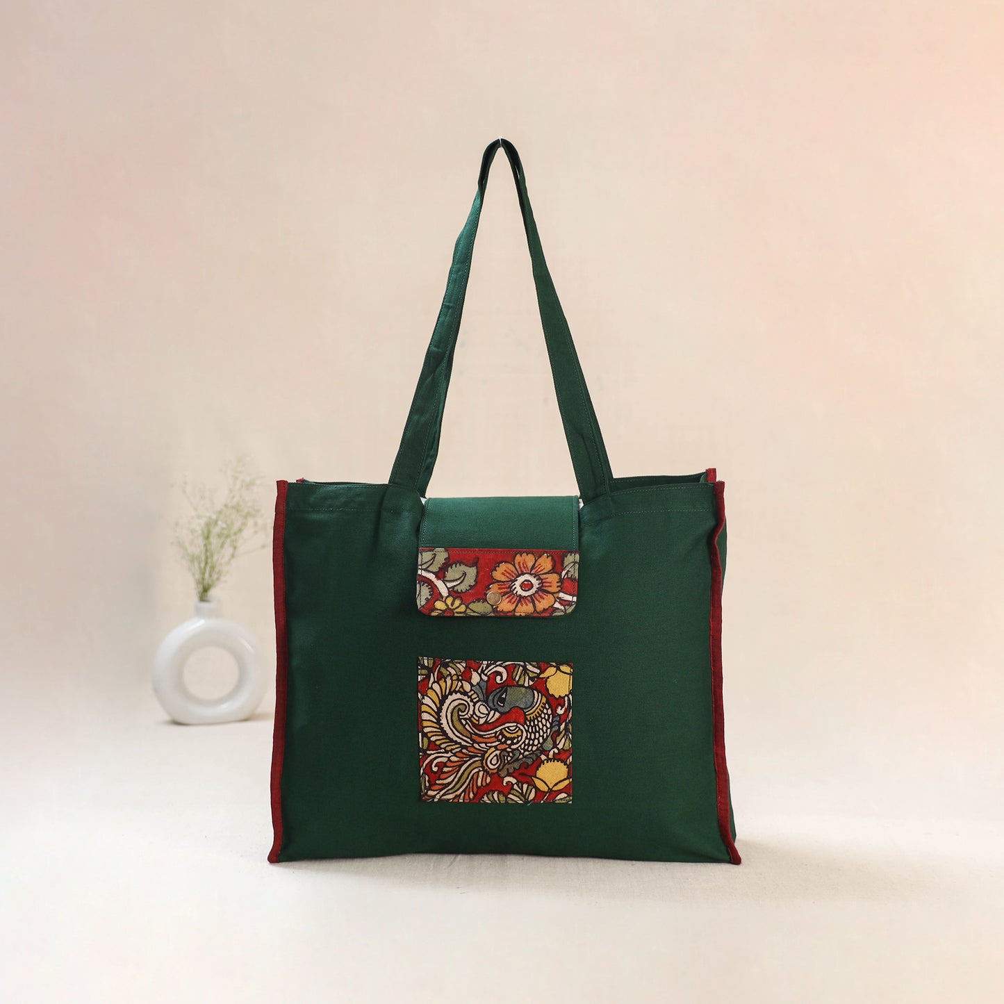 Green - Srikalahasti Handpainted Kalamkari Shoulder Bag 60