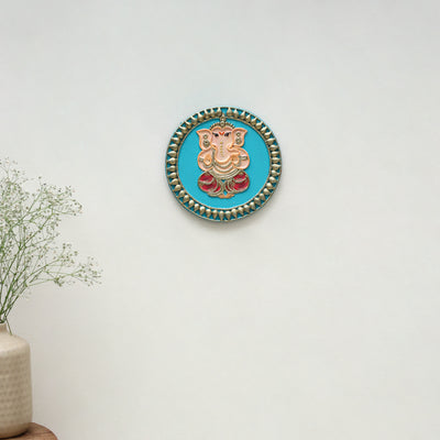 Ganesha - handpainted clay art wall frame 09 - handcrafted