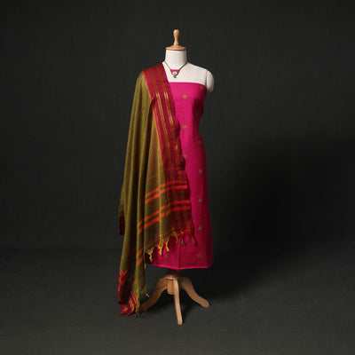 Jacquard Woven 2pc Cotton Unstitched Dress Material Kurta Set with Jewellery 10