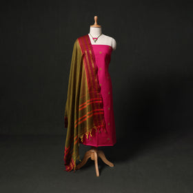 Jacquard Woven 2pc Cotton Unstitched Dress Material Kurta Set with Jewellery 10