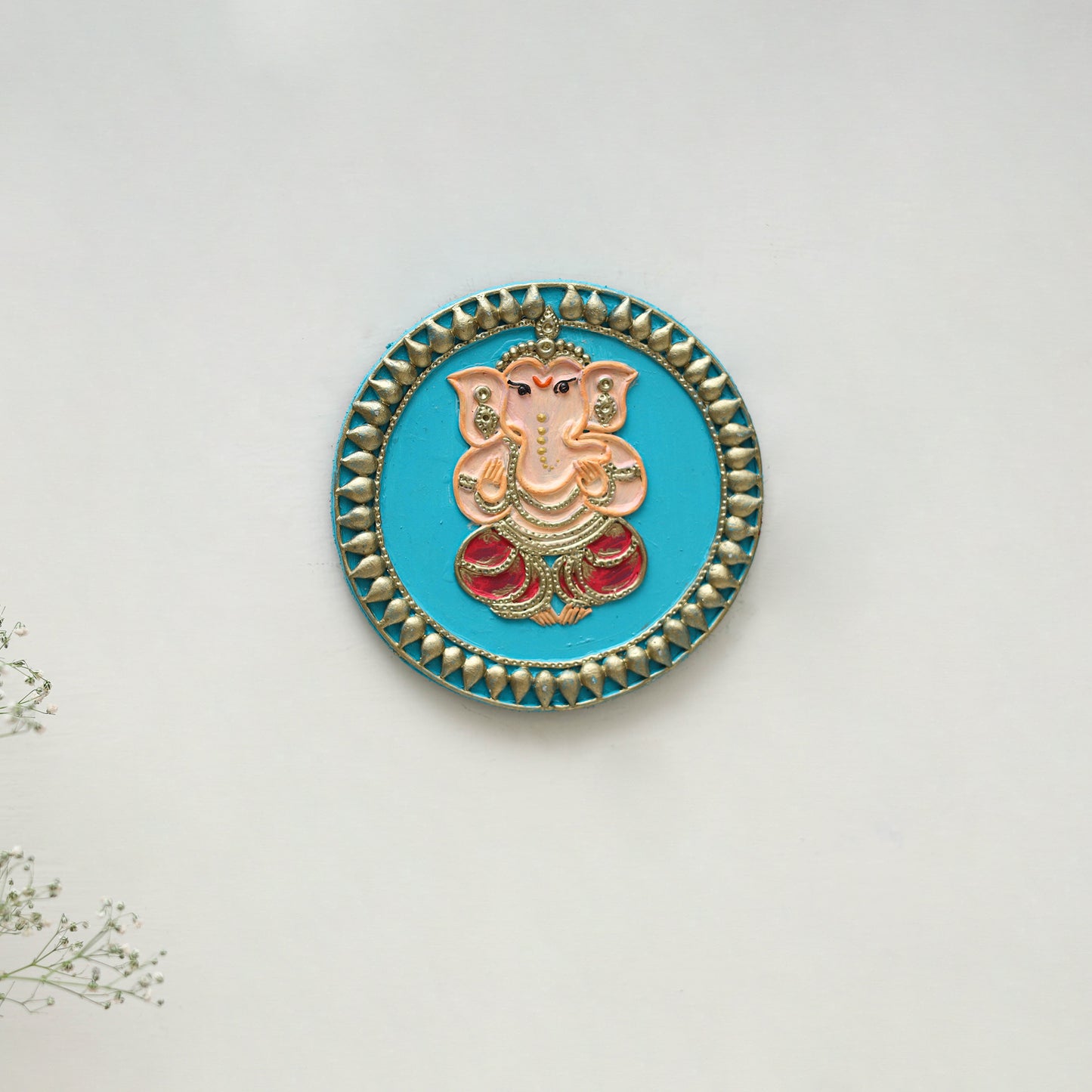 Ganesha - handpainted clay art wall frame 09 - handcrafted