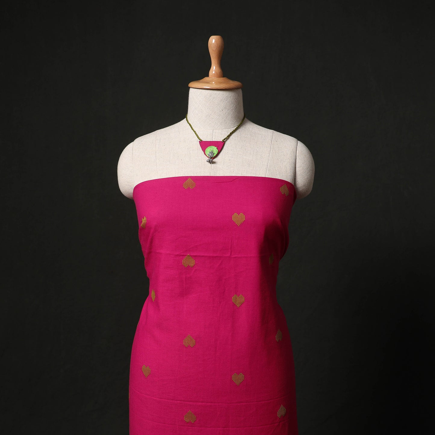 Jacquard Woven 2pc Cotton Unstitched Dress Material Kurta Set with Jewellery 10