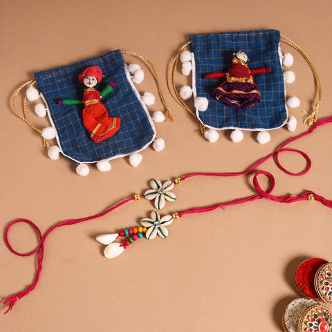  Handmade Shell & Bead Work Rakhi & Lumba Set