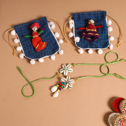  Handmade Shell & Bead Work Rakhi & Lumba Set