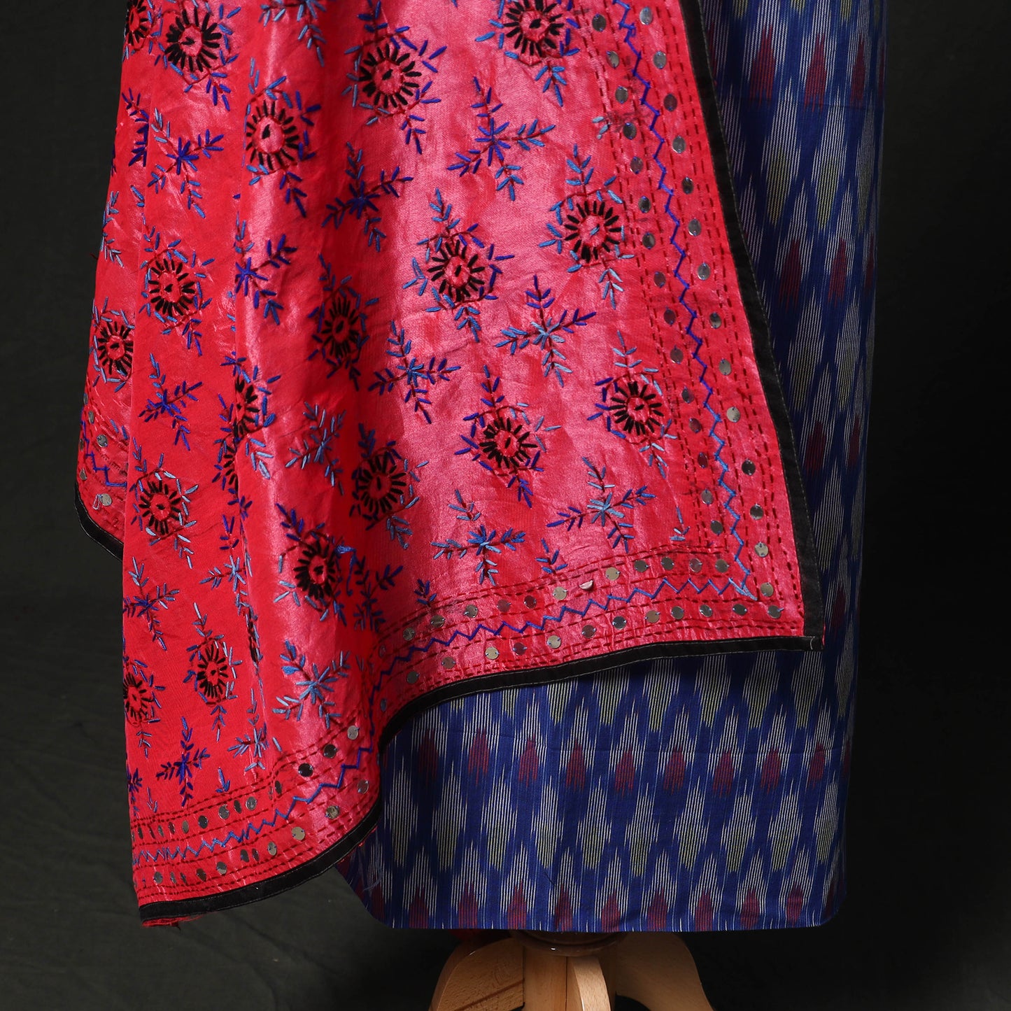Pochampally Ikat Woven 2pc Cotton Unstitched Dress Material Kurta Set with Jewellery 12