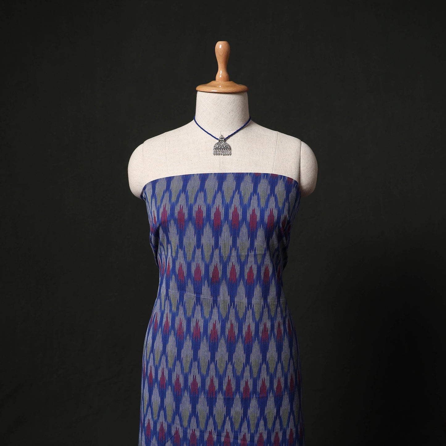 Pochampally Ikat Woven 2pc Cotton Unstitched Dress Material Kurta Set with Jewellery 12