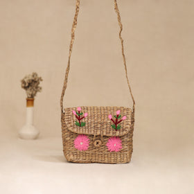 Handcrafted Natural Water Hyacinth Hand Embroidered Sling Bag 01