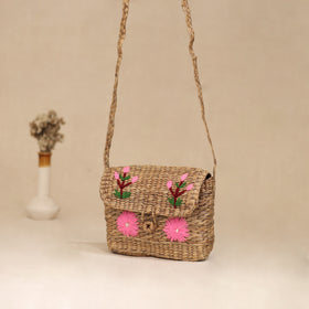 Handcrafted Natural Water Hyacinth Hand Embroidered Sling Bag 01