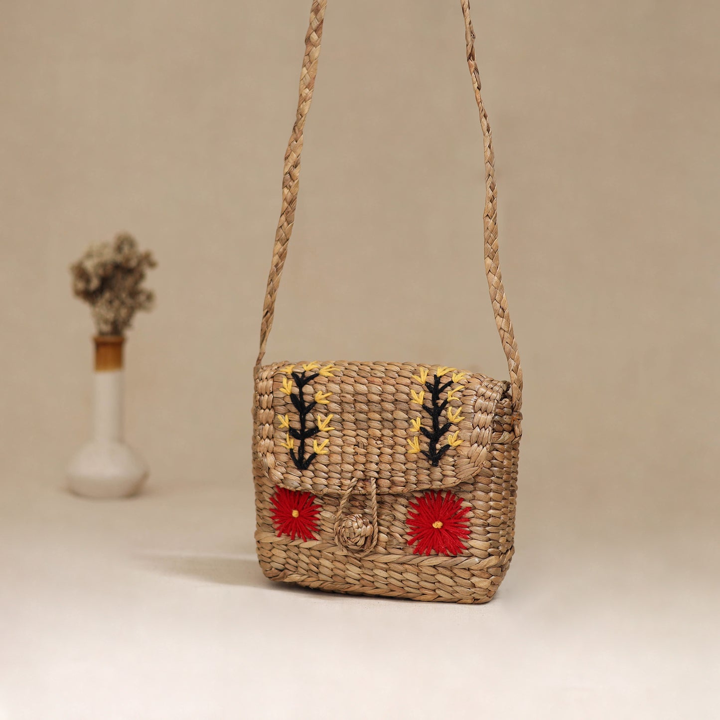 Handcrafted Natural Water Hyacinth Hand Embroidered Sling Bag 02