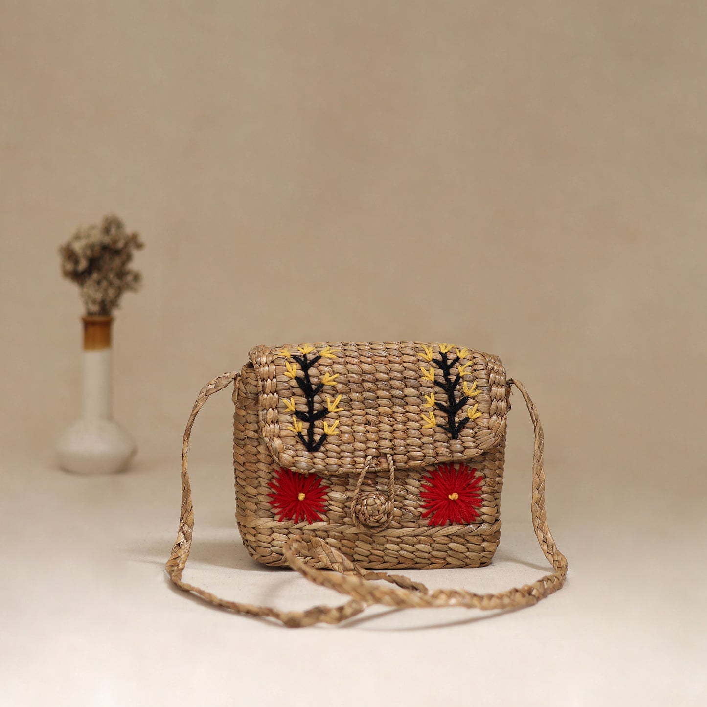 Handcrafted Natural Water Hyacinth Hand Embroidered Sling Bag 02