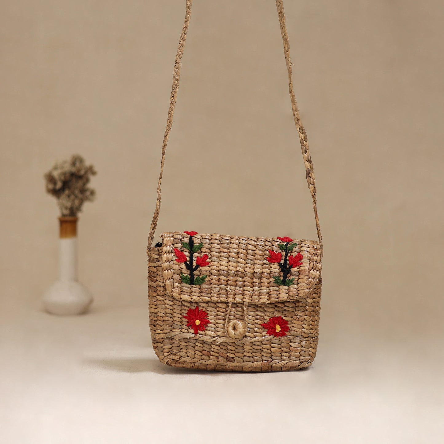 Handcrafted Natural Water Hyacinth Hand Embroidered Sling Bag 03