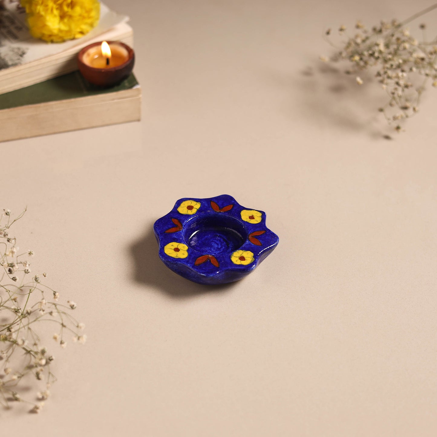 Original Blue Pottery Ceramic Tealight Candle Holder