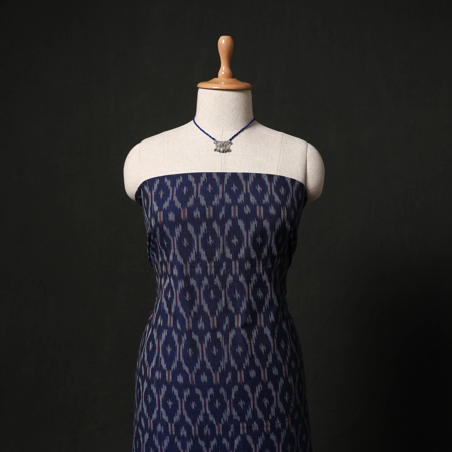 Pochampally Ikat Woven 2pc Cotton Unstitched Dress Material Kurta Set with Jewellery 15