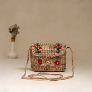 Handcrafted Natural Water Hyacinth Hand Embroidered Sling Bag 03