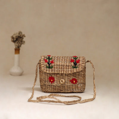 Handcrafted Natural Water Hyacinth Hand Embroidered Sling Bag 03