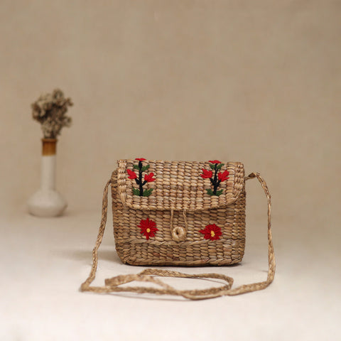 Handcrafted Natural Water Hyacinth Hand Embroidered Sling Bag 03