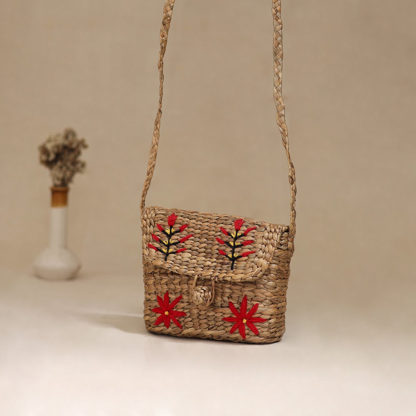 Handcrafted Natural Water Hyacinth Hand Embroidered Sling Bag 04