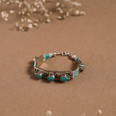 Blue - ethnic tribal tibetan metal bracelet from himalaya
